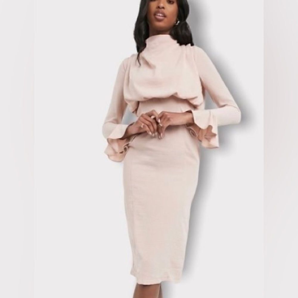 ASOS DESIGN Tall Cowl Neck
Fluted Sleeve Midi Dress Rose Sz US 6  NWT
